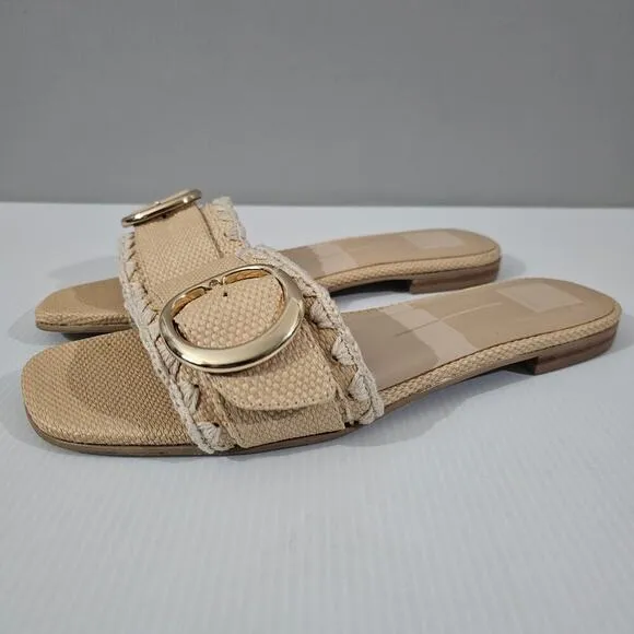 Dolce Vita Grecia Sandal Slide Flat Slip On Light Natural Raffia Size 10