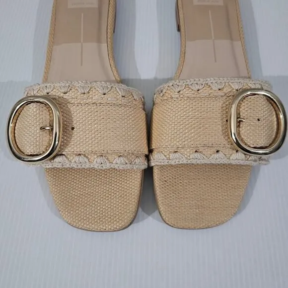 Dolce Vita Grecia Sandal Slide Flat Slip On Light Natural Raffia Size 10