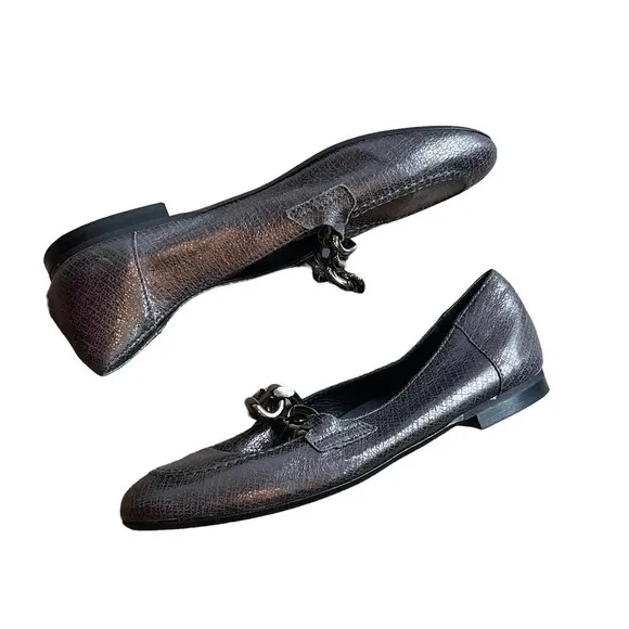 DONALD PLINER BRISTOL GUNMETAL W/CHAIN LOAFER SIZE 6.5 NWOT