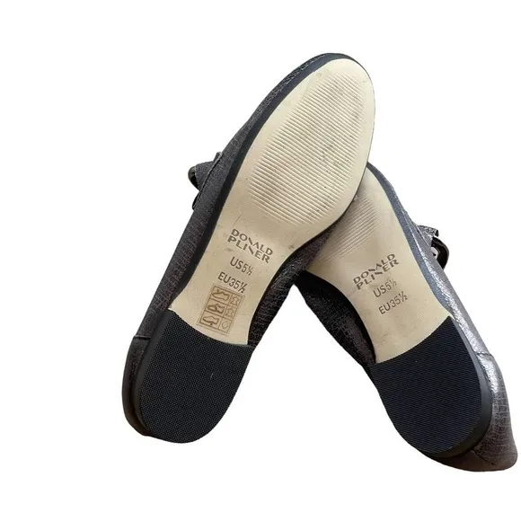 Donald Pliner Nolin Shoes Bethany Chain Loafer Flats Gunmetal Leather Size 5.5