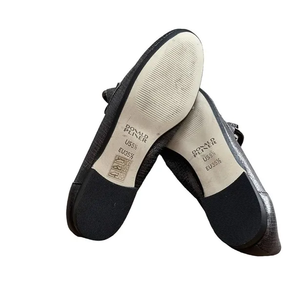 Donald Pliner Nolin Shoes Bethany Chain Loafer Flats Gunmetal Leather Size 5.5