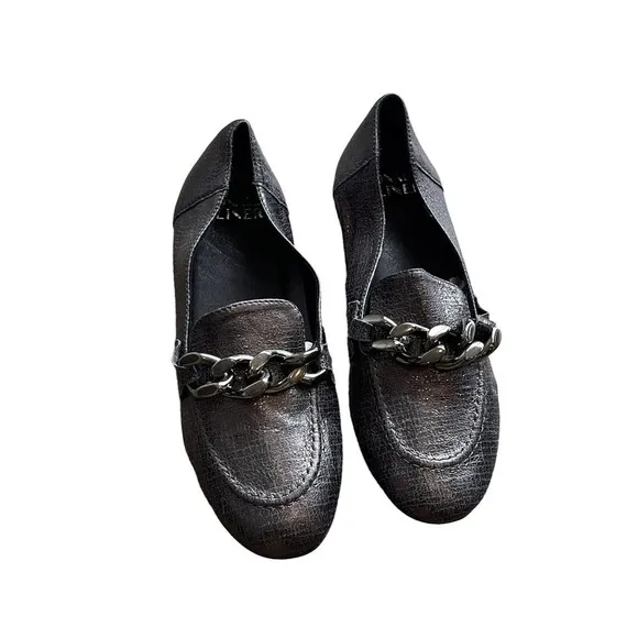 Donald Pliner Nolin Shoes Bethany Chain Loafer Flats Gunmetal Leather Size 5.5