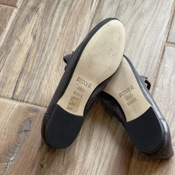 Donald Pliner Nolin Shoes Bethany Chain Loafer Flats Gunmetal Leather Size 5.5