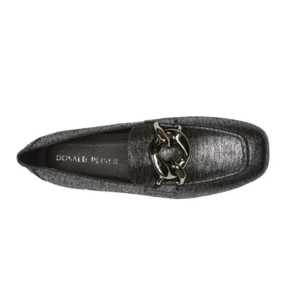 Donald Pliner Nolin Shoes Bethany Chain Loafer Flats Gunmetal Leather Size 5.5