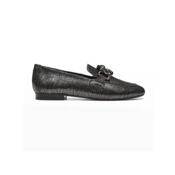 Donald Pliner Nolin Shoes Bethany Chain Loafer Flats Gunmetal Leather Size 5.5