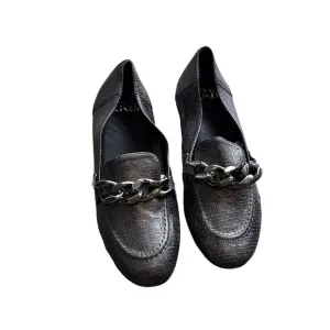 Donald Pliner Nolin Shoes Bethany Chain Loafer Flats Gunmetal Leather Size 5.5