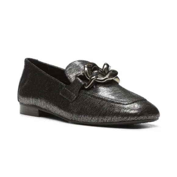 Donald Pliner Nolin Shoes Bethany Chain Loafer Flats Gunmetal Leather Size 5.5