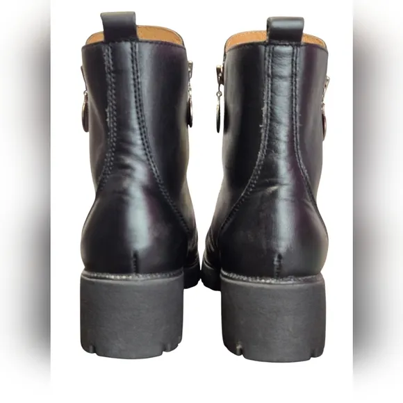 Double-H HH Double Zip Black Leather Ankle Boots Oil Resistant Treads Sz 7.5