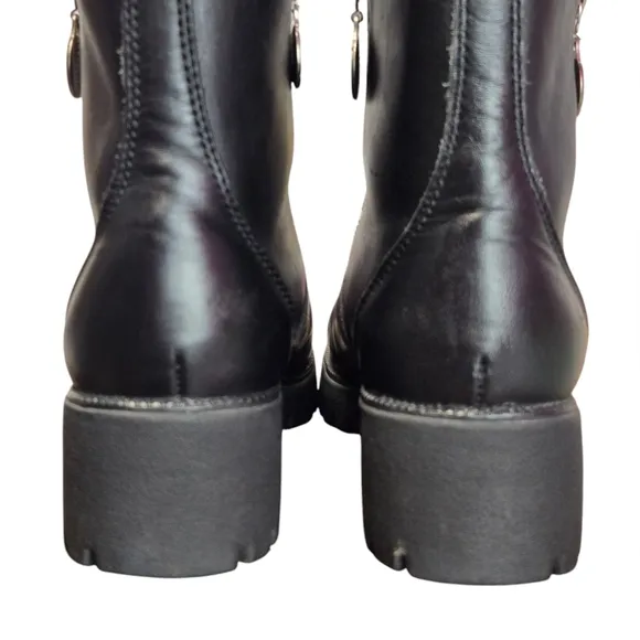 Double-H HH Double Zip Black Leather Ankle Boots Oil Resistant Treads Sz 7.5
