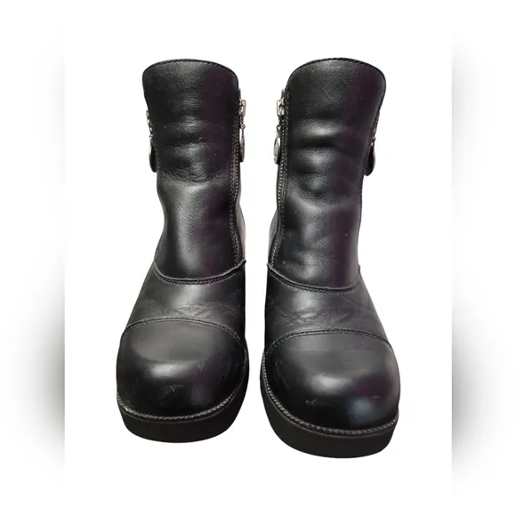Double-H HH Double Zip Black Leather Ankle Boots Oil Resistant Treads Sz 7.5