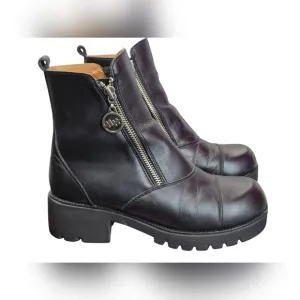 Double-H HH Double Zip Black Leather Ankle Boots Oil Resistant Treads Sz 7.5