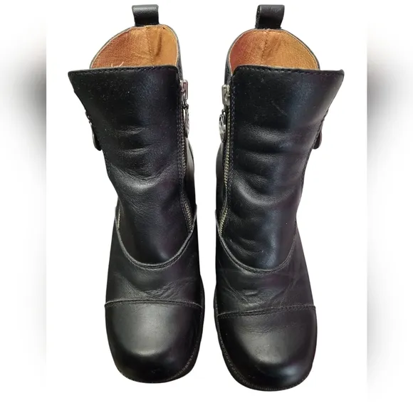 Double-H HH Double Zip Black Leather Ankle Boots Oil Resistant Treads Sz 7.5