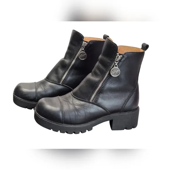 Double-H HH Double Zip Black Leather Ankle Boots Oil Resistant Treads Sz 7.5