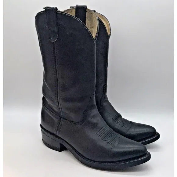 Double-H Men's 9.5D HH DH 3230 Western Cowboy Boots Black Leather Biker Boots