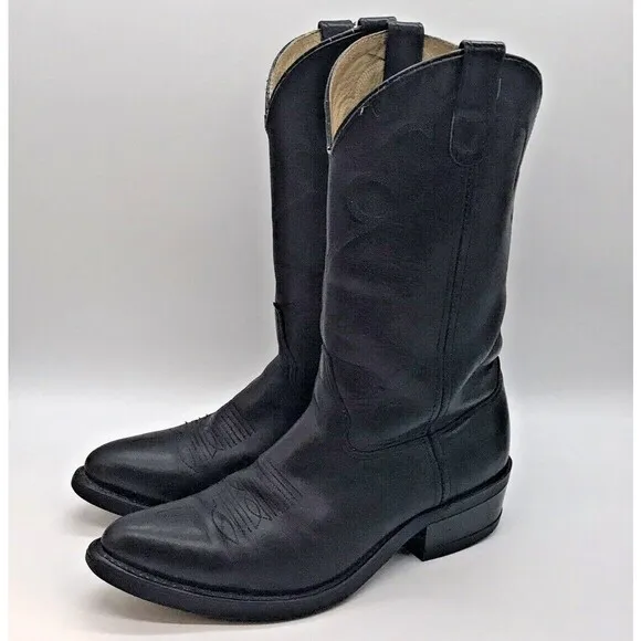 Double-H Men's 9.5D HH DH 3230 Western Cowboy Boots Black Leather Biker Boots