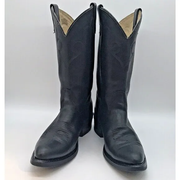 Double-H Men's 9.5D HH DH 3230 Western Cowboy Boots Black Leather Biker Boots