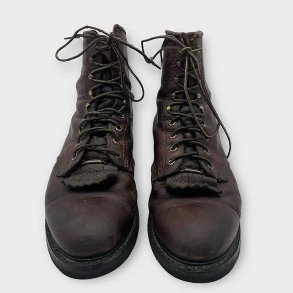 Double H Mens Packer Boot Size 13EE High Lacer Western Kiltie Brown Leather 9714