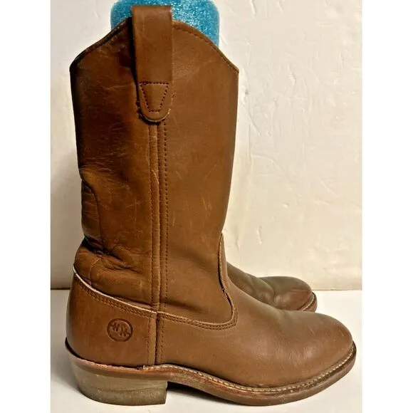 Double HH Boots womens 6 Western Cowboy Ranch  Oil Resistant USA Brown Steel Toe