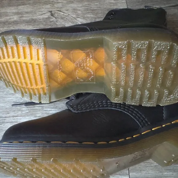Dr. Martens 1460 Pascal Black Leather Boots Yellow Stitching &amp; AirWair Sole Sz 6