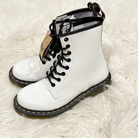 Dr. Martens 1460 Smooth Leather Lace-Up Boots in White