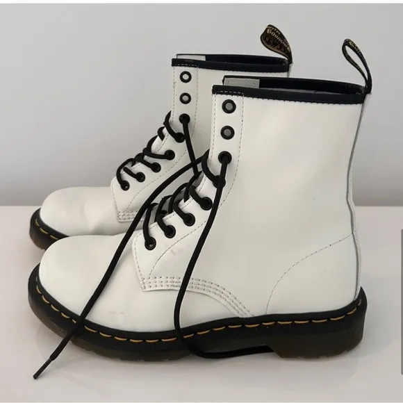 Dr. Martens 1460 White Leather Combat Boots, Women’s Size 8 (US)
