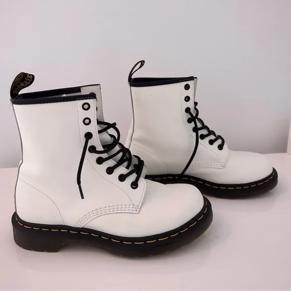 Dr. Martens 1460 White Leather Combat Boots, Women’s Size 8 (US)