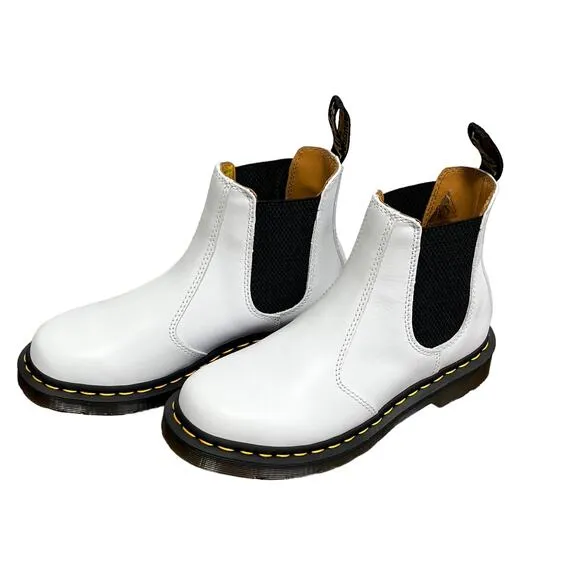 Dr. Martens Slip On Chelsea Boots Sz 6 White Round Toe Leather Upper 2976