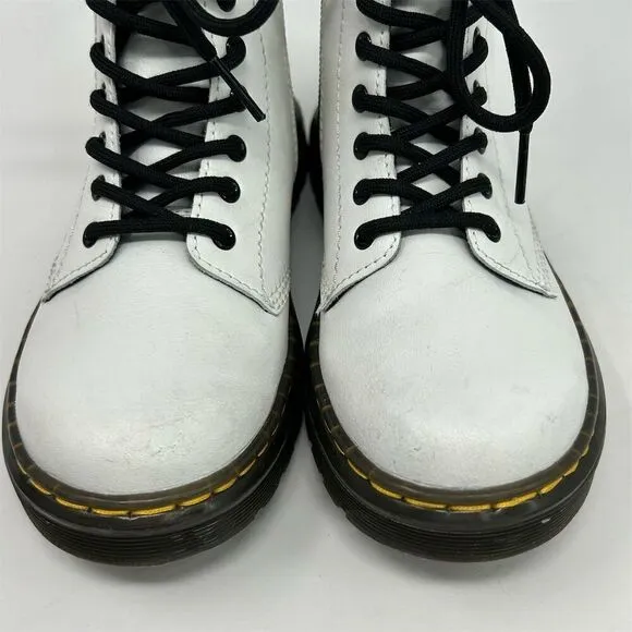 Dr. Martens Zavala J Kids White Leather Lace-Up Combat Boots Size 1 Casual Ankle
