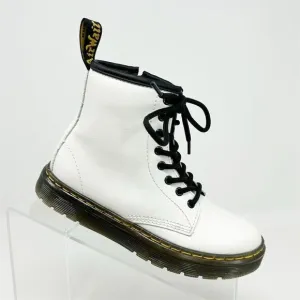 Dr. Martens Zavala J Kids White Leather Lace-Up Combat Boots Size 1 Casual Ankle