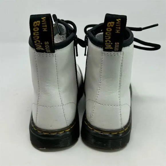 Dr. Martens Zavala J Kids White Leather Lace-Up Combat Boots Size 1 Casual Ankle