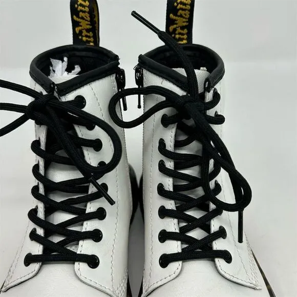 Dr. Martens Zavala J Kids White Leather Lace-Up Combat Boots Size 1 Casual Ankle