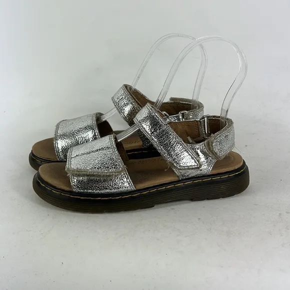 Dr Martens silver metallic leather Romi J sandals us kids youth girls size 3