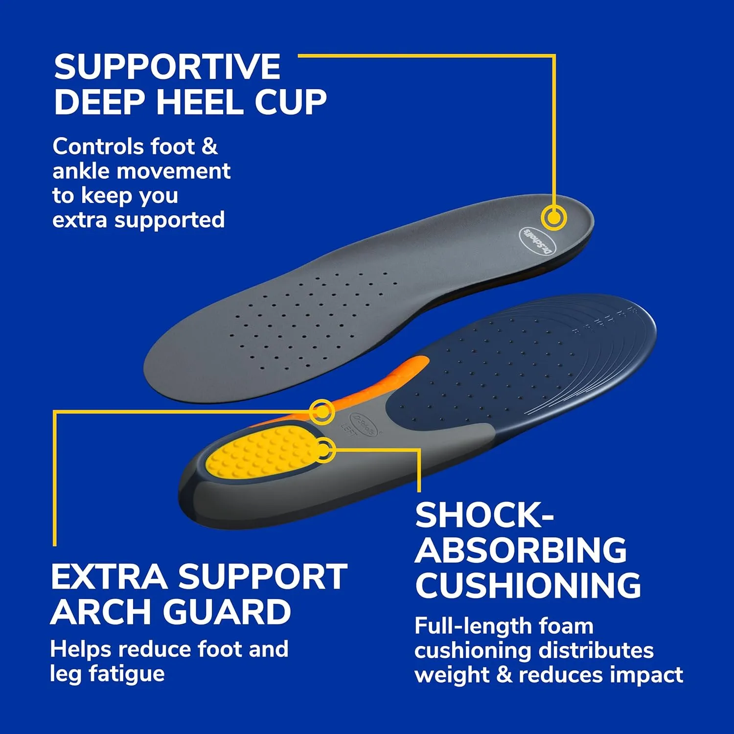 Dr. Scholl's Heavy Duty Support Insole Orthotics, Big & Tall, 200lbs , Wide Feet, Shock Absorbing, Arch Support, Distributes Pressure, Trim to Fit Inserts, Work Boots & Shoes, Men Size 8-14, 1 Pair