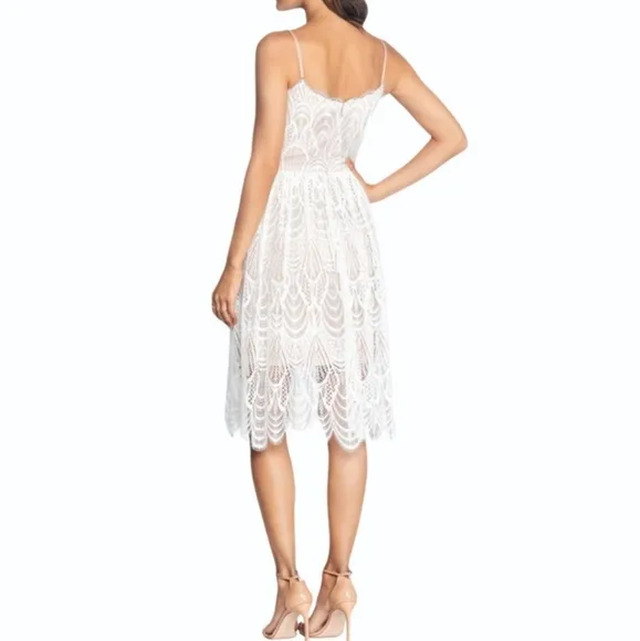 DRESS THE POPULATION white lace Francesca dress knee length sz Large NWT