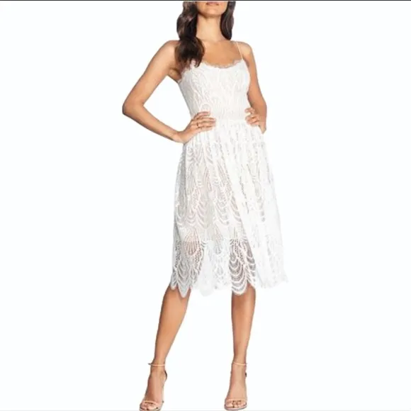 DRESS THE POPULATION white lace Francesca dress knee length sz Large NWT