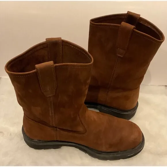 Durable Wolverine Mens Brown Leather Work Boots Size 10.5 Wide Width Pull-On Sty