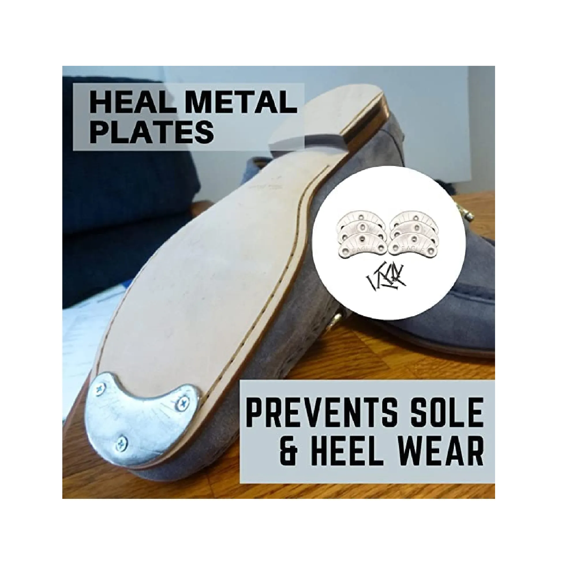 Eagle Heel Plates 8 Pair of Size Large Metal Heel Plates & Nails for Shoes & Boots