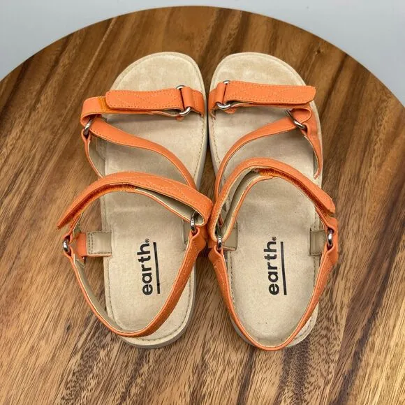 Earth Sylt Saba Leather Sport Sandal Cantaloupe Orange Womens Size 7.5 M