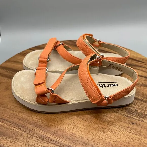 Earth Sylt Saba Leather Sport Sandal Cantaloupe Orange Womens Size 7.5 M
