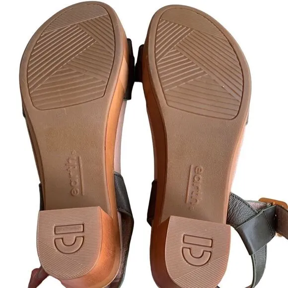 Earth Oak Chestnut Forest Green Leather Platform Sandals Size 9.5