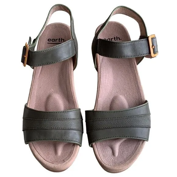 Earth Oak Chestnut Forest Green Leather Platform Sandals Size 9.5