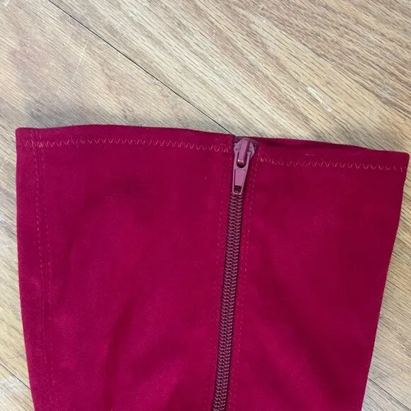 East 5th Boots Heels Red Faux Suede Women's Size 10 M Memory Foam Knee High