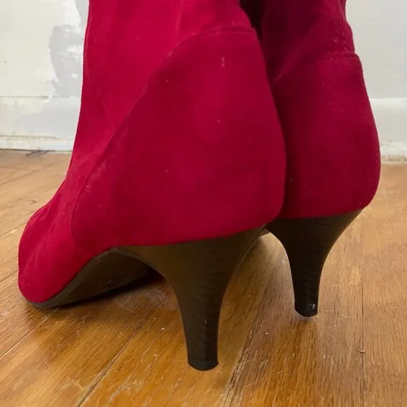 East 5th Boots Heels Red Faux Suede Women's Size 10 M Memory Foam Knee High