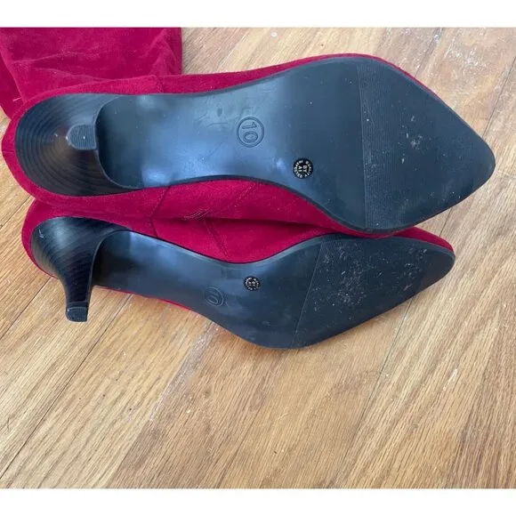 East 5th Boots Heels Red Faux Suede Women's Size 10 M Memory Foam Knee High