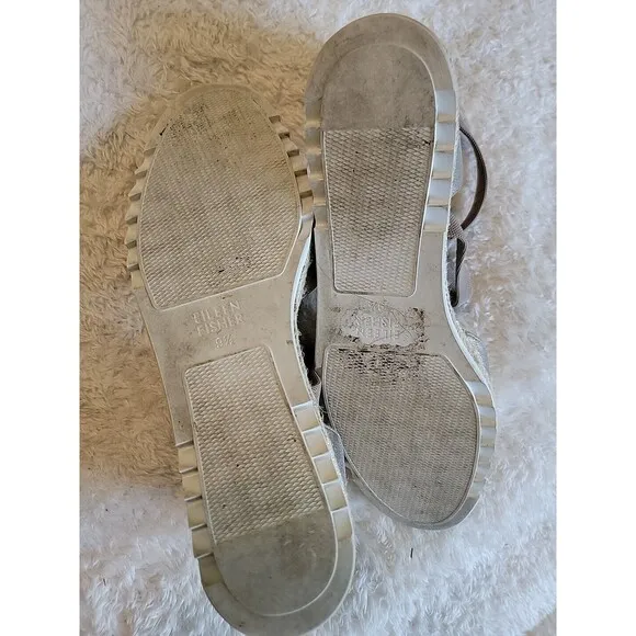 EILEEN FISHER Bisa Metallic Ankle Strap Zipper Back Flat Espadrille Shoes Sz 9.5