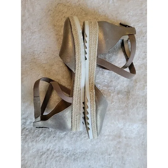 EILEEN FISHER Bisa Metallic Ankle Strap Zipper Back Flat Espadrille Shoes Sz 9.5