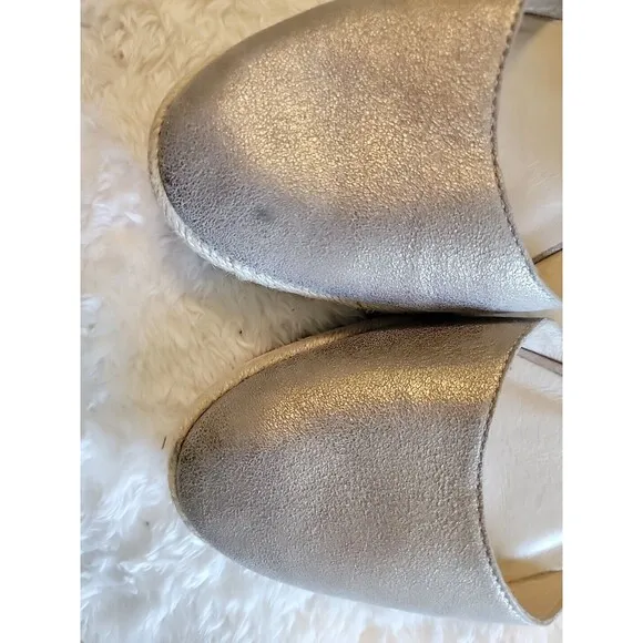 EILEEN FISHER Bisa Metallic Ankle Strap Zipper Back Flat Espadrille Shoes Sz 9.5
