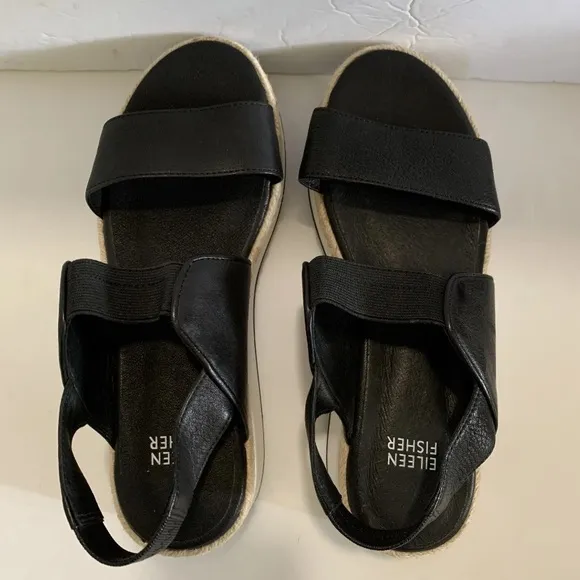 Eileen Fisher Black Sandals Shoes 7.5 New NWT Slip On Comfortable Versatile HTF