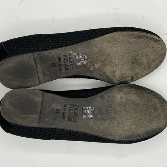 EILEEN FISHER Black Stretch Mesh Woven Fabric Flat Shoes Size 6.5