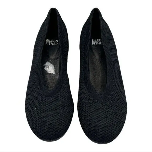 EILEEN FISHER Black Stretch Mesh Woven Fabric Flat Shoes Size 6.5